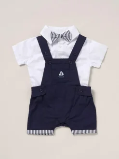 Little Gent 100% Cotton Bodysuit Shirt Dungarees and Bowtie Outfit Set^BOY Dungarees