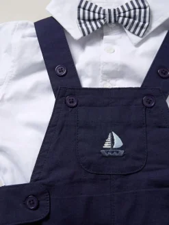 Little Gent 100% Cotton Bodysuit Shirt Dungarees and Bowtie Outfit Set^BOY Dungarees