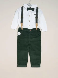 Little Gent Corduroy Bow Tie Mock Shirt and Trousers With Braces Outfit Set^BOY Pants & Chinos|Shirts