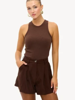 Clearance LOAVIES Embraced By Nature High Waisted Tailored Brown Shorts