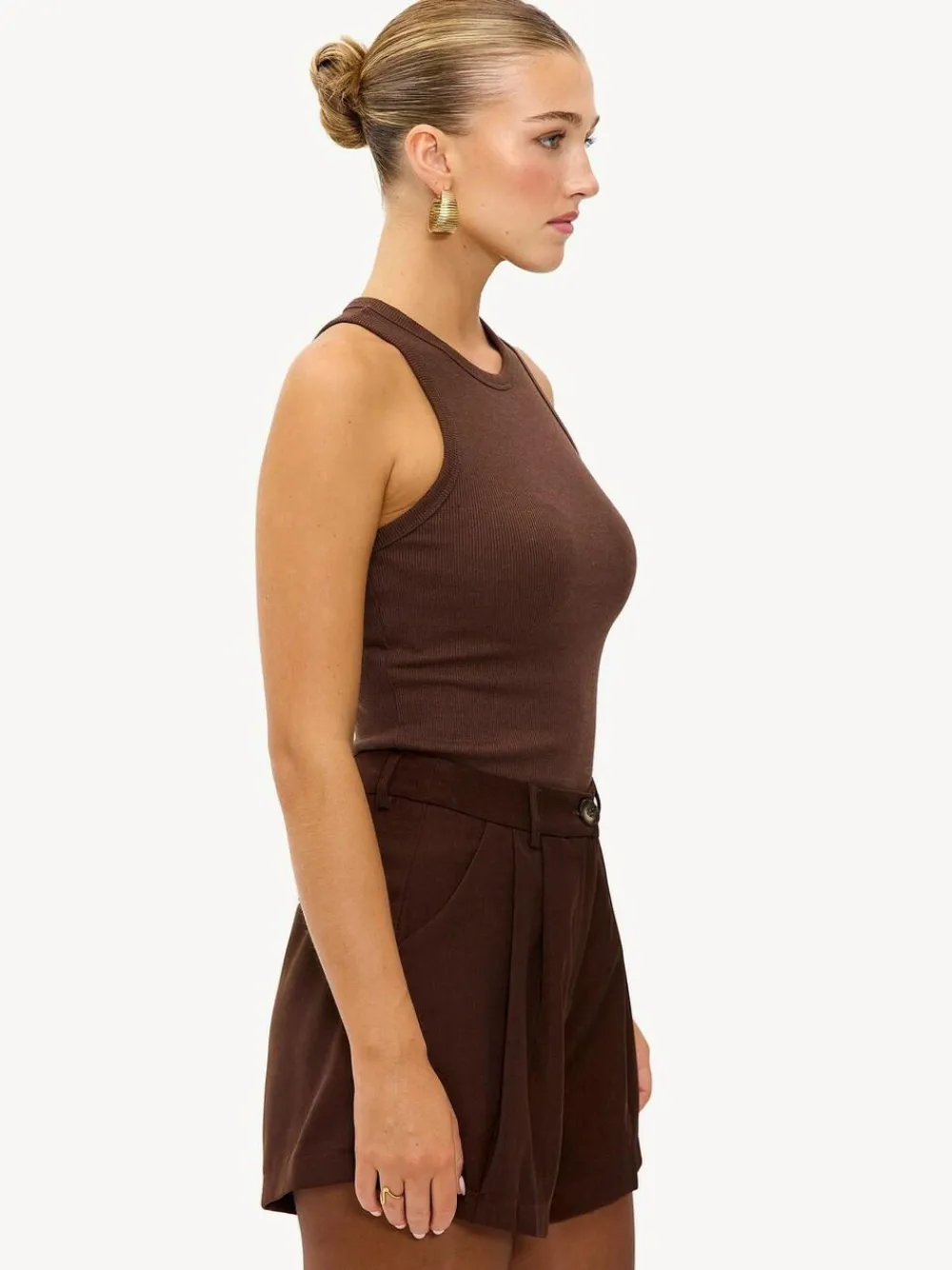 Clearance LOAVIES Embraced By Nature High Waisted Tailored Brown Shorts