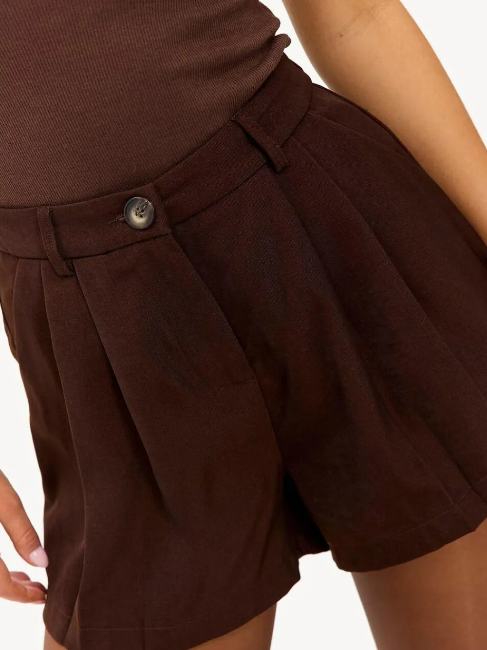 Clearance LOAVIES Embraced By Nature High Waisted Tailored Brown Shorts