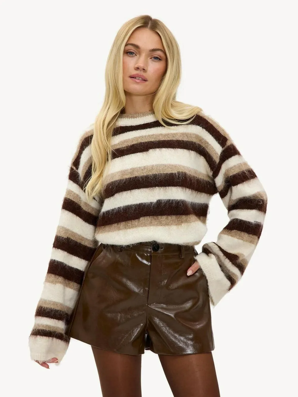 Best LOAVIES Falling Into Us Leather Look Brown Shorts