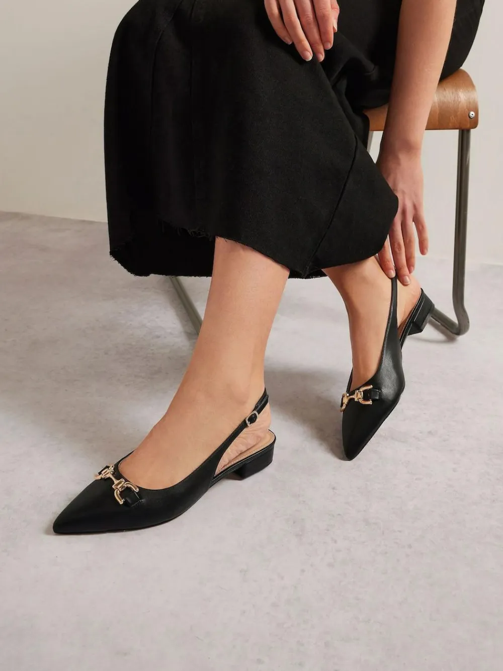 New Long Tall Sally Metal Trim Sling Back Shoes Black