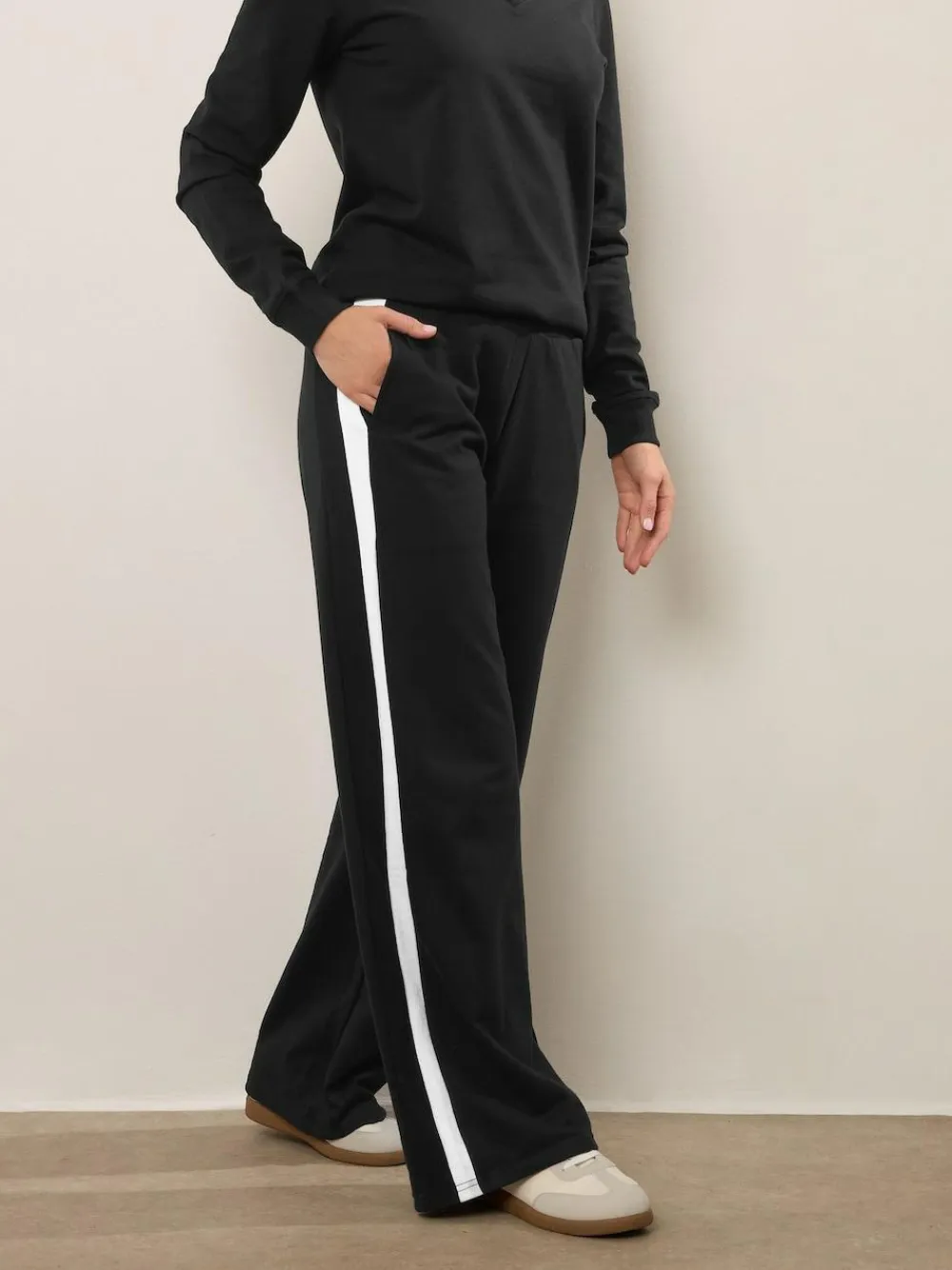 Sale Long Tall Sally Black Ribbed Wide Leg Joggers