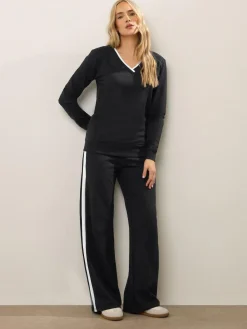 Sale Long Tall Sally Black Ribbed Wide Leg Joggers