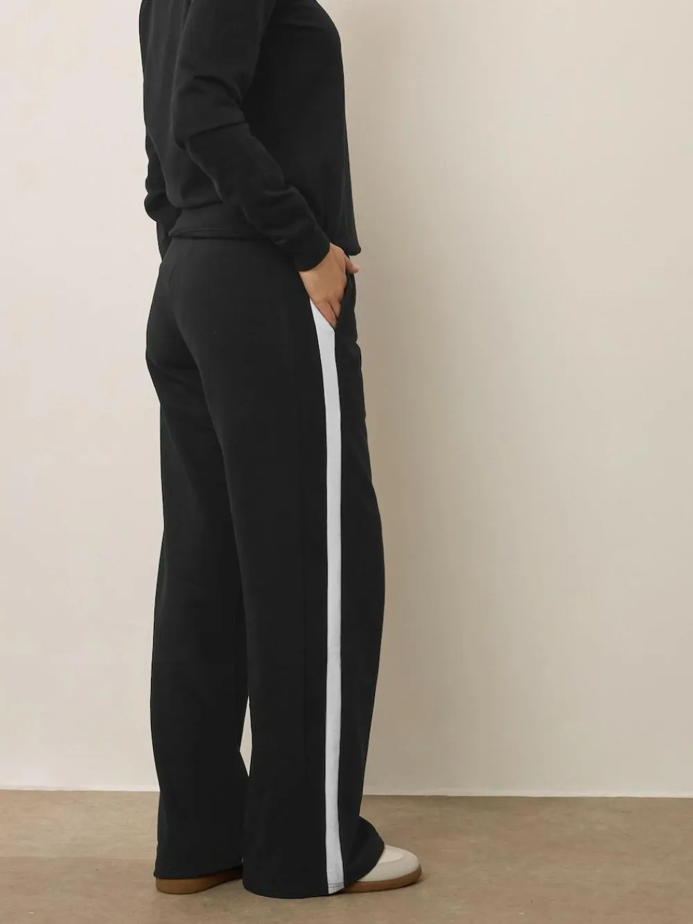 Sale Long Tall Sally Black Ribbed Wide Leg Joggers