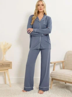 Discount Long Tall Sally Long Sleeve Pyjamas Set Blue