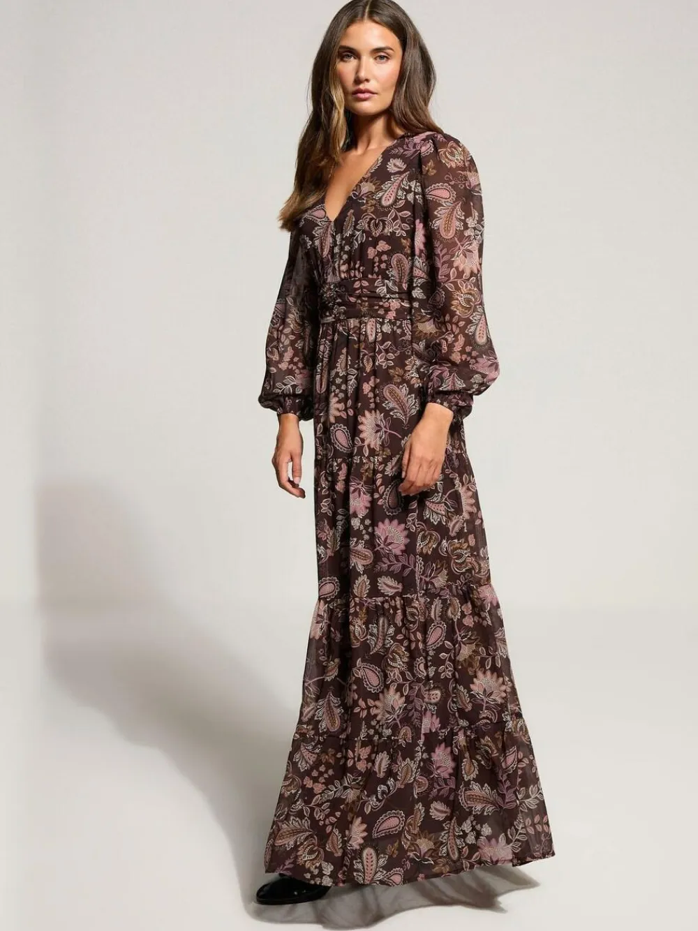 Best Long Tall Sally Brown Paisley Georgette Maxi Dress