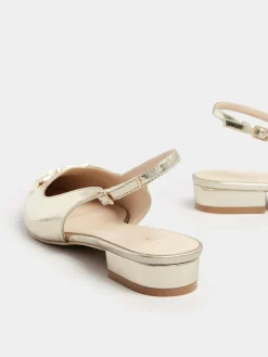 Long Tall Sally Metal Trim Sling Back Shoes^Women Flats