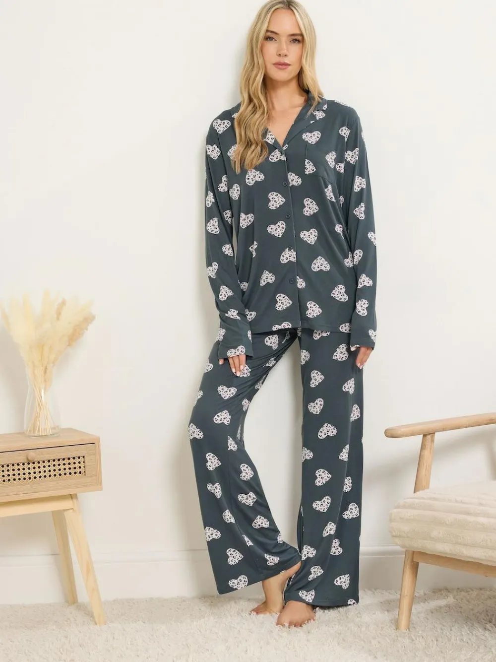 Clearance Long Tall Sally Grey Soft Touch Animal Heart Pyjamas Set