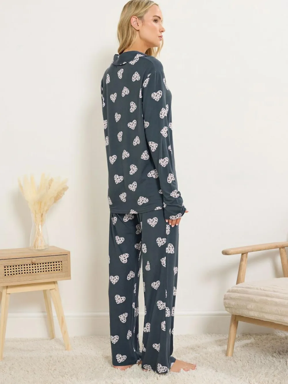Clearance Long Tall Sally Grey Soft Touch Animal Heart Pyjamas Set