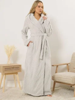 New Long Tall Sally Natural Cable Maxi Hooded Robe
