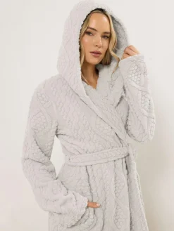 New Long Tall Sally Natural Cable Maxi Hooded Robe