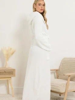 Long Tall Sally White Cotton Touch Hooded Maxi Robe^Women Bathrobes