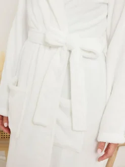 Long Tall Sally White Cotton Touch Hooded Maxi Robe^Women Bathrobes