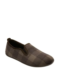 Clearance Lotus Brown Check-Print Full Slippers