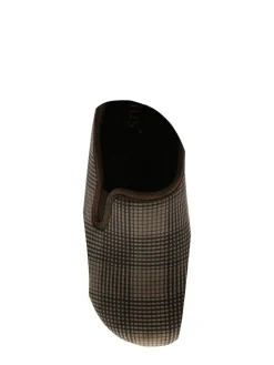 Clearance Lotus Brown Check-Print Full Slippers