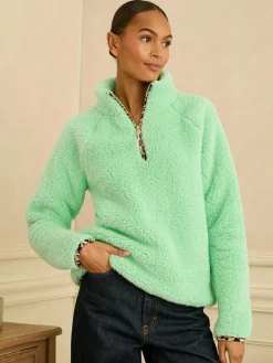 Clearance Love & Roses Aqua Blue Half Zip Jersey Borg Jumper