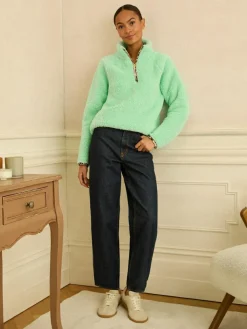 Clearance Love & Roses Aqua Blue Half Zip Jersey Borg Jumper