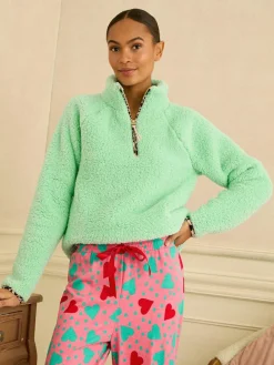 Clearance Love & Roses Aqua Blue Half Zip Jersey Borg Jumper