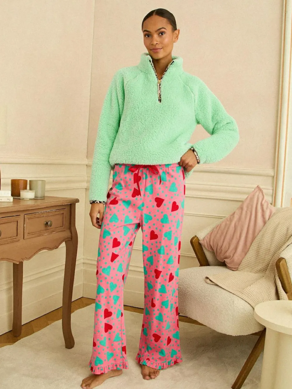 Clearance Love & Roses Aqua Blue Half Zip Jersey Borg Jumper