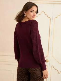 Love & Roses Berry Bobble Stitch Scallop Knit Jumper^Women Nightwear|Knitwear