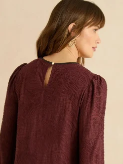 Discount Love & Roses Textured Long Sleeve Top Berry Red