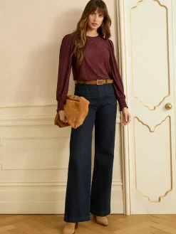 Discount Love & Roses Textured Long Sleeve Top Berry Red