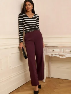 Clearance Love & Roses Black and Ivory Stripe Scallop V-Neck Long Sleeve Jersey Top