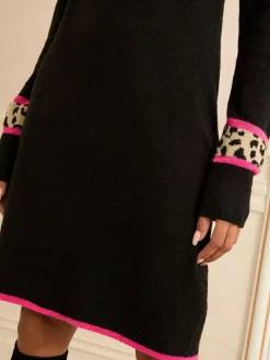 Love & Roses Black Animal Heart Cosy Jumper Dress