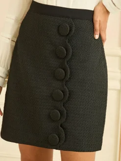 Love & Roses Black Boucle Scallop Mini Skirt