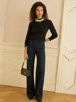 Discount Love & Roses 3D Flower Trim Pointelle Jumper Black