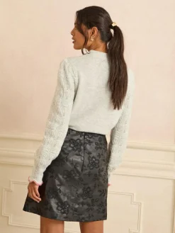 Hot Love & Roses Faux Leather Wrap Mini Skirt Black Floral Embroidered