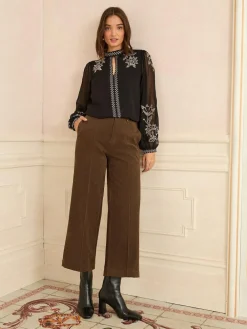 Love & Roses Black Gold Embroidery Long Sleeve High Neck Blouse^Women Tops & T-Shirts|Blouses & Shirts