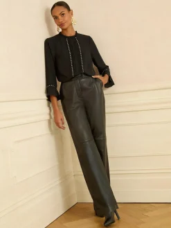 New Love & Roses Hardware Detail Flute Sleeve Blouse Black Heart