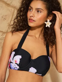 Sale Love & Roses Moulded Cup Bikini Top Black Iris Flower