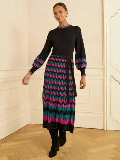 Love & Roses Black Multi Chevron Scallop Knitted Midi Dress^Women Midi Dresses|Knitwear