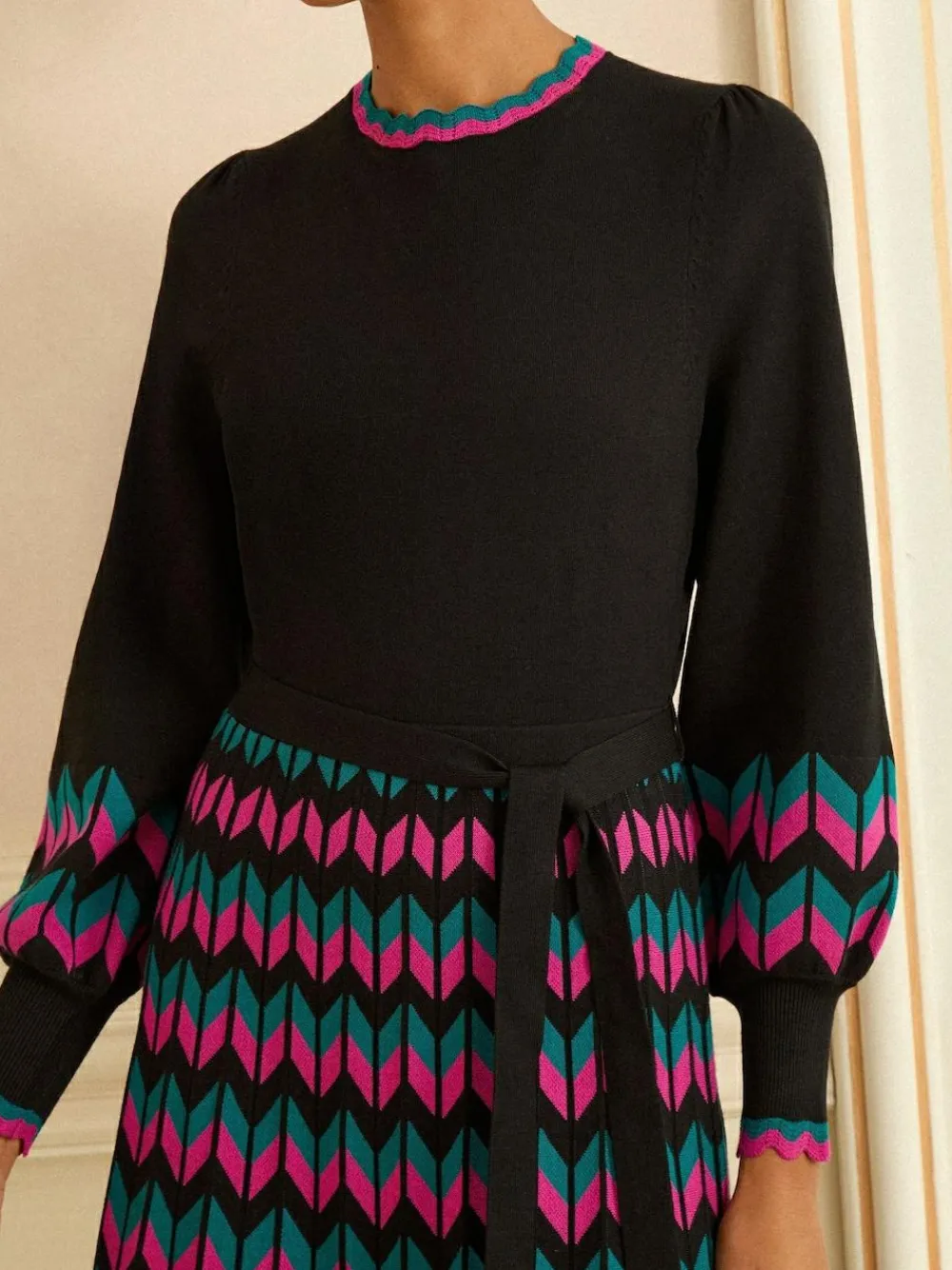 Love & Roses Black Multi Chevron Scallop Knitted Midi Dress^Women Midi Dresses|Knitwear