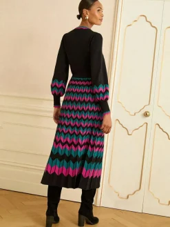 Love & Roses Black Multi Chevron Scallop Knitted Midi Dress^Women Midi Dresses|Knitwear