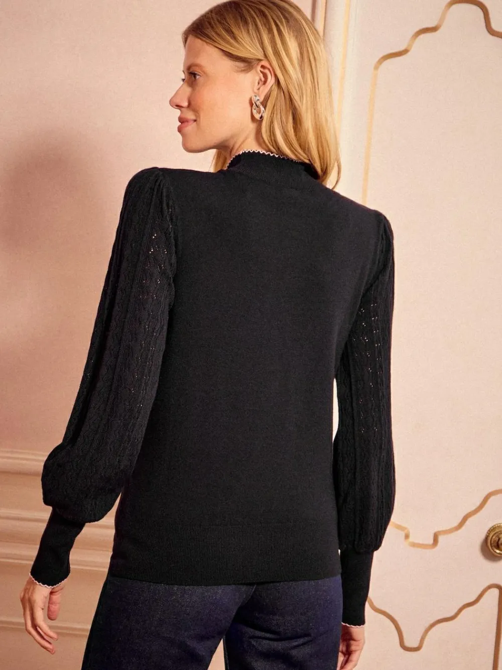 Online Love & Roses Tie Neck Knitted Jumper Black