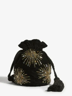 Best Love & Roses Velvet Sequin Embellished Pouch Bag Black