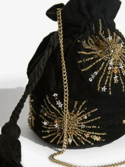 Best Love & Roses Velvet Sequin Embellished Pouch Bag Black