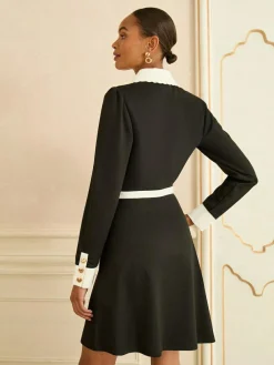 Love & Roses Long Sleeve Contrast Collar Mini Dress^Women Occasion Dresses|Occasionwear