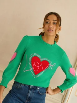 Love & Roses Bright Green Short Sleeve Heart Detail Knitted Jumper