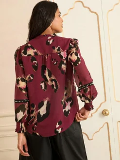 Love & Roses Print Notch Neck Hardware Blouse^Women Blouses & Shirts