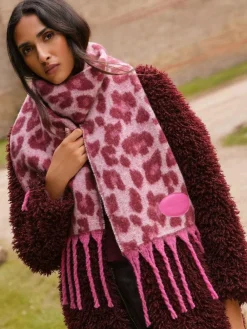 Outlet Love & Roses Burgundy Leopard Print Brushed Scarf