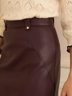 Discount Love & Roses Faux Leather Mini Skirt Burgundy Red