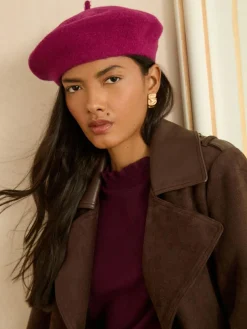 Sale Love & Roses Beret Hat Burgundy Red Embriodered