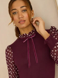 Love & Roses Frill Neck Chiffon Sleeve Knitted Mini Dress^Women Knitwear|Knitwear